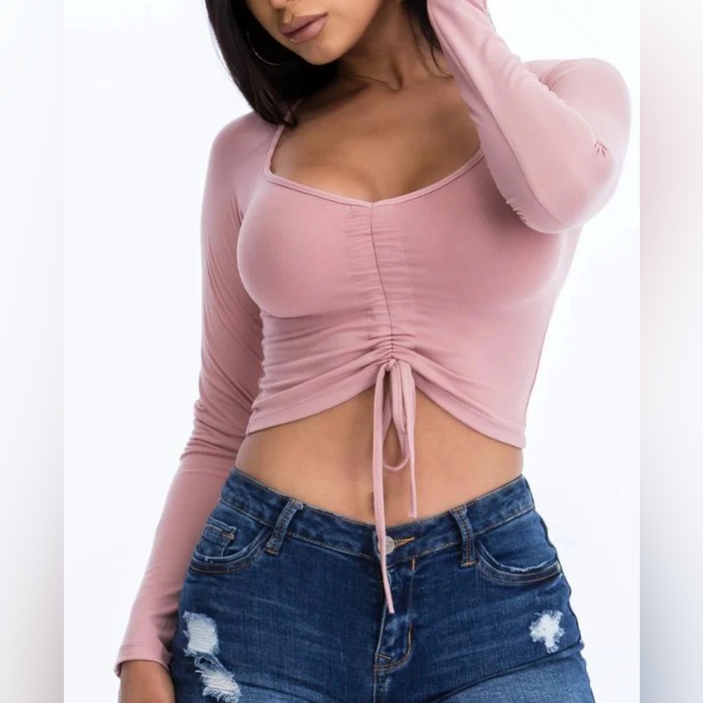 Women's Pink Ruched Long Sleeve Top